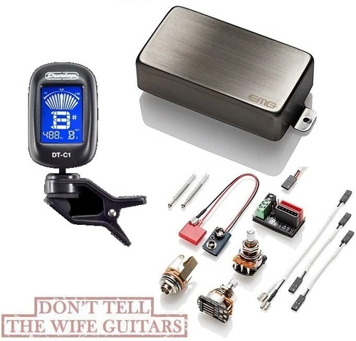 EMG 81 BRUSHED CHROME ACTIVE HUMBUCKER PICKUP SHORT SHAFT POTS & WIRING ( TUNER)
