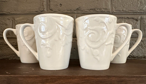 Mikasa Sadie Mugs Set of 4 White Bone China Swirl Organic BRAND NEW!