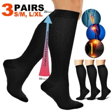 (3 Pairs) Compression Socks 10-15 mmHg Graduated Support Mens Womens S/M~L/XL...