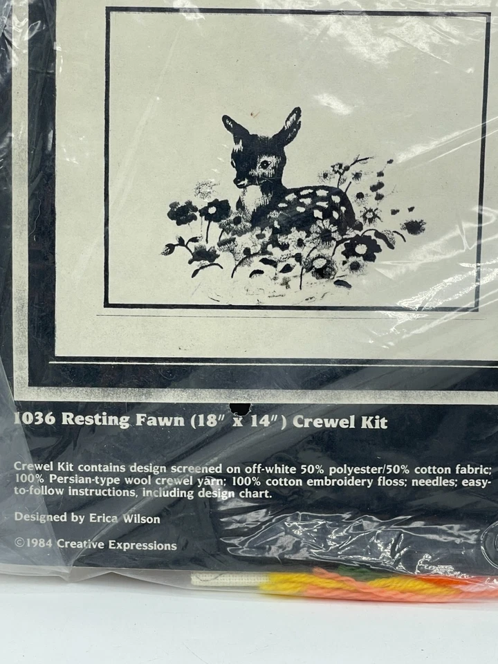 De colección 1984 Creative Expressions Erica Wilson Descanso Fawn Crewel Kit Bordado Foto 4 de 4