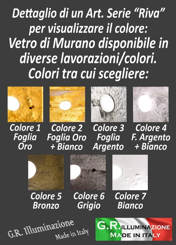 PLAFONIERA MODERNA A LED 4 LUCI Ø48 LAMPADA DA SOFFITTO IN VETRO F. ARGENTO Riva - Immagine 2 di 4