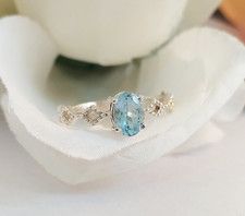 AAA Aquamarine Oval Cut Wedding Ring 925 Sterling Silver Ring For Women Gift