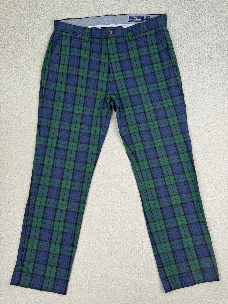 Vineyard Vines Pants Mens 34 x 27 Blue Green Tartan Plaid Chino