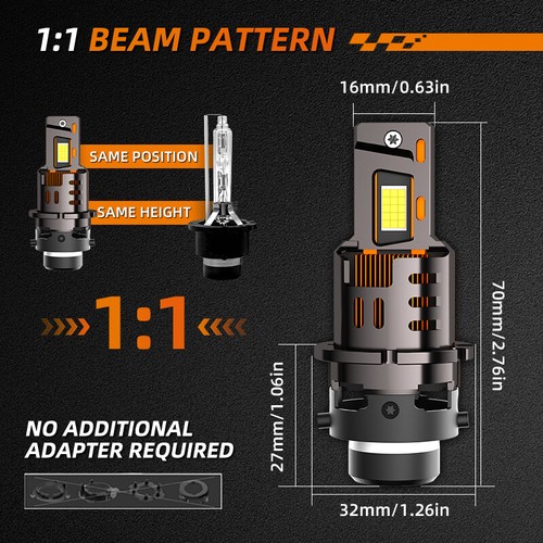 2X D2S D2R LED Headlight Bulb Replace HID Xenon Conversion Kit 6000K Hi/Lo Beam - Picture 3 of 10