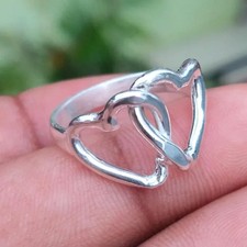 Solid 925 Sterling Silver Double Heart Ring Handmade Statement All Size Ring R43
