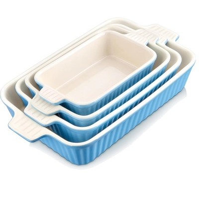 Backform Set Keramik 4-tlg Ofenfest Mikrowellengeeignet Lasagne Braten Blau