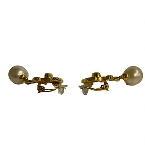 Authentic CHANEL 97P engraved Coco Mark logo motif GP pearl earrings gold Plated CC Logo