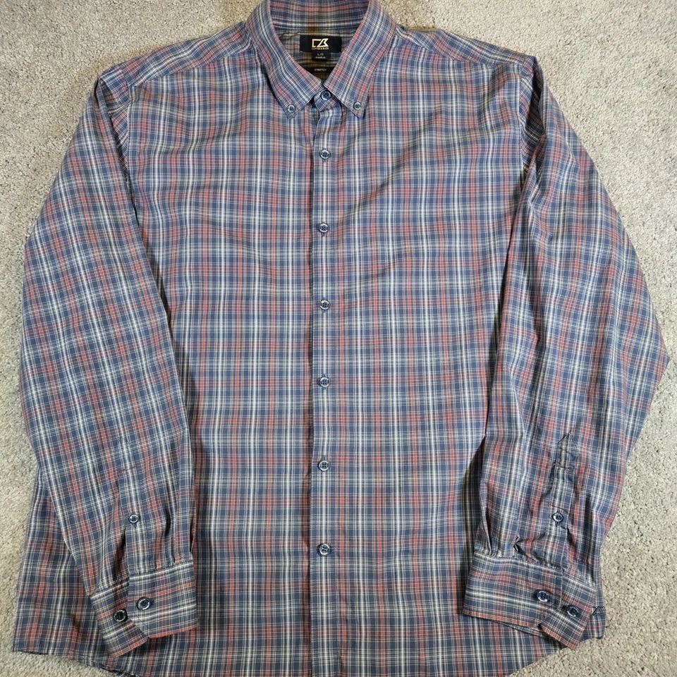 Cutter And Buck Stretch Long Sleeve Button Down Size Lg Dress Shirt Red Plaid - Image 2 of 4