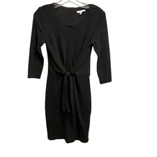H Halston Tie Front Black Dress XS Classic 3/4 Sleeve 