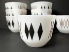 Vtg Federal Milk Glass (8) Custard Dessert cups- Atomic Black diamond & Gold