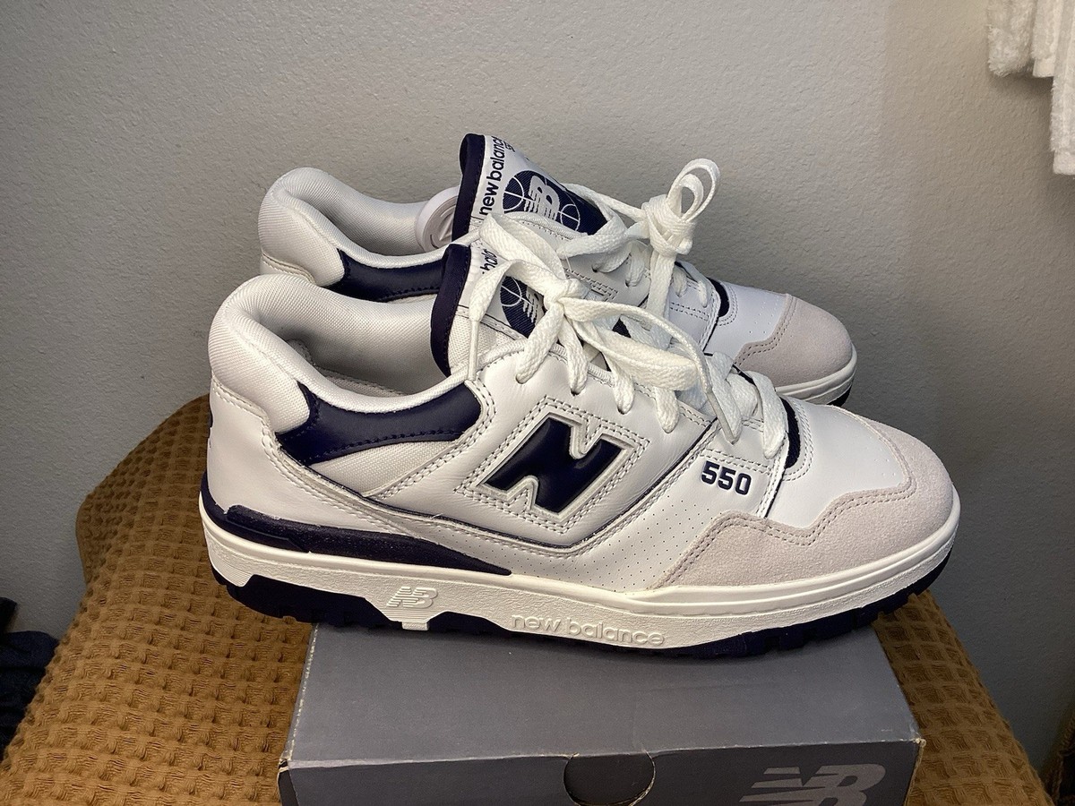 New Balance 550 White Navy Mens Size 9 Leather Sneakers 