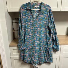Natural Life Georgia Shirt Dress Women XL Blue Pink Floral Vines Buttons Pockets