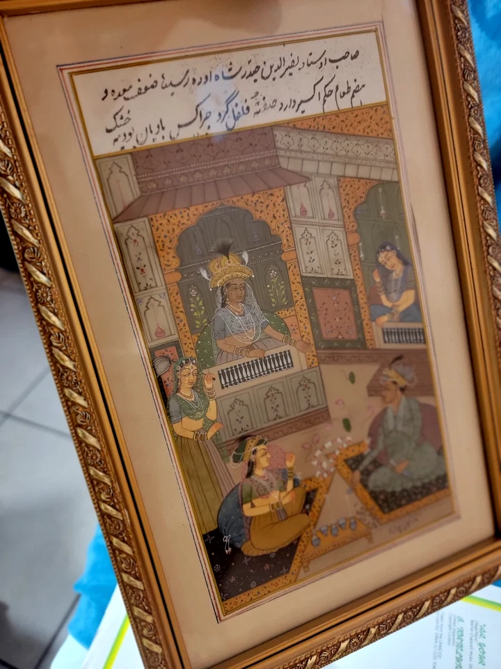 Pintura en miniatura indo persa arte hecho a mano India historia étnica obra de arte Foto 3 de 4