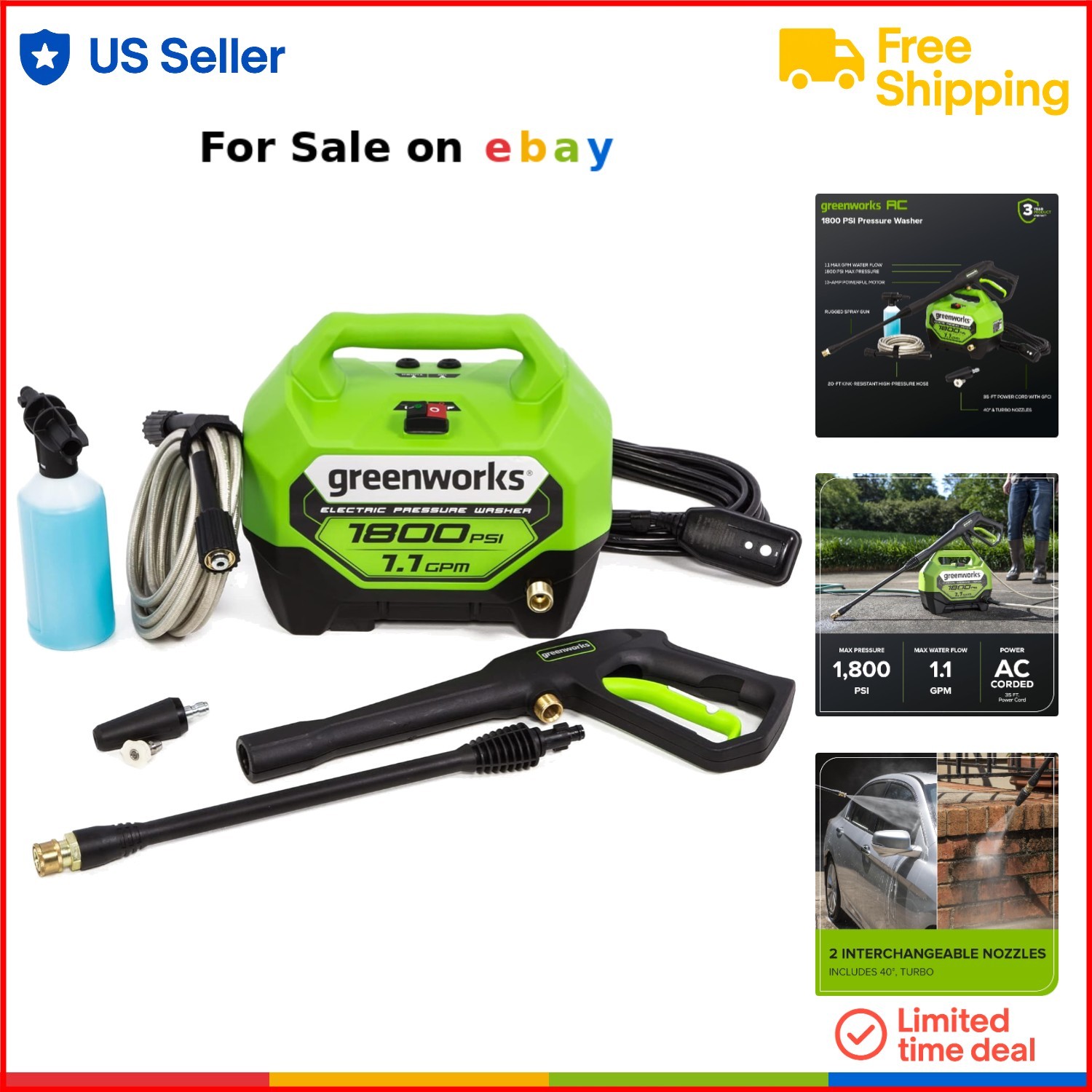 1800 PSI Electric Pressure Washer 1.1 GPM Home Cleaning PWMA Certified