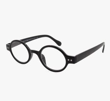 Round Black Vintage Look Reading Glasses Spring Hinge Men Women Unisex Case 2.25