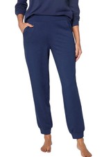 AnyBody Mujer Acogedor Tejido Terry Francés Pierna Ajustada Jogger Pantalones Azul Marino