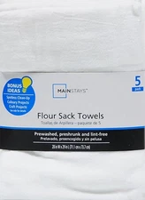 White Flour Sack Kitchen Towel Set – 5-Piece, Absorbent & Durable for Daily Use