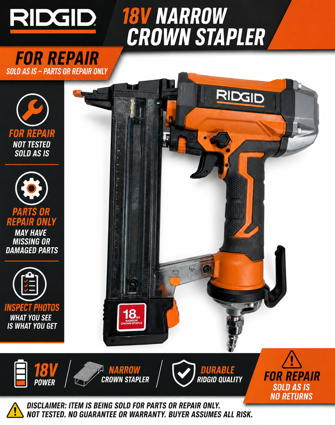 RIDGID R150FSF3 18 Gauge 1-1/2in Finish Stapler Needs Trigger Repair Parts Only!
