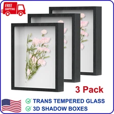 Shadow Box Frame 8x10 - 3 Pack Wood Deep Shadowbox W/ Glass Shadow Boxes Display