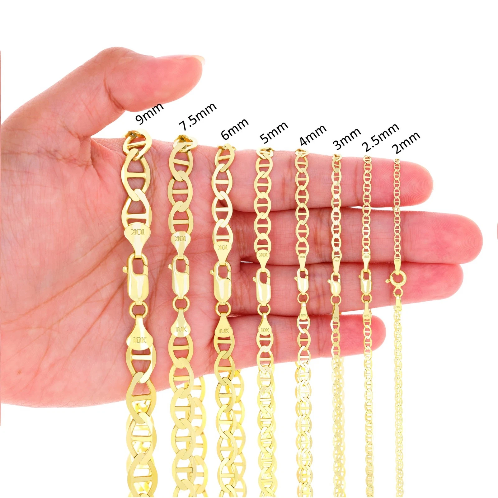 GUCCI "Bracciale Collana Catena Maglia Oro Giallo 10K Solido 2mm 9mm Mariner Ancoraggio 7"" 30"