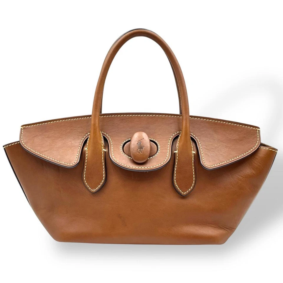 Polo Ralph Lauren Bellport Calfskin Turnlock Small Satchel Bag Brown 2way - Image 3 of 4