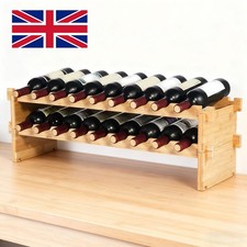 18 Bottle Stackable Modular Wine Rack Bamboo Wood Display Shelf 2-Tier V