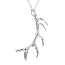 ANTLER Pendant - Large Pewter Charm on Cable Chain Elk Reindeer Buck Deer