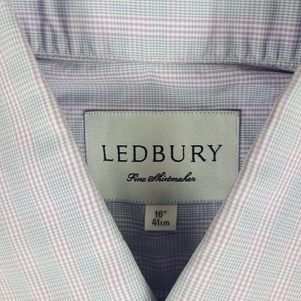 Ledbury Shirt Mens 16 / 41 Blue Purple Plaid Dress Button Up - Image 4 of 4