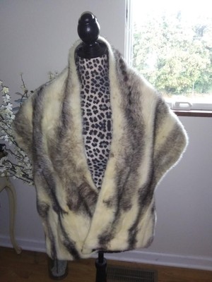 Cross MINK Creamy White and Black Stole Wrap Shawl-needs a new lining on back