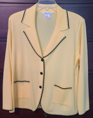Exclusively Misook Yellow w/Black Trim Acrylic Jacket/Blazer Long Sleeve Sz LG