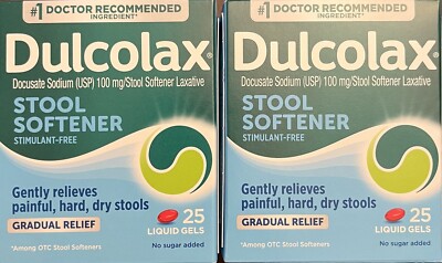 *50 LIQUID GELS* Dulcolax STOOL SOFTENER Gradual Relief NO SUGAR ADDED x6/25