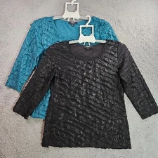 Lof of 2- Medium Elementz Top Ruffle 3/4 Sleeve Green & Black   - M