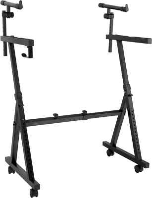 Höhenverstellbar Keyboard Ständer 2 Ebenen Z-Form Rollen Halter Schwarz Heavy