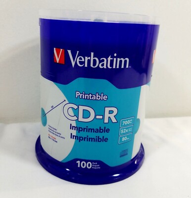 Verbatim Printable CD-R 100 Pack Spindle 700MB 80 Min 52X Speed