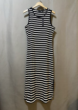 NWT TAHARI Women Sleeveless Slit Hem Stretch Midi Dress SZ L White/Black Striped