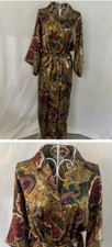 Vintage California Dynasty Long Satin Robe Gold Paisley Print Size Medium