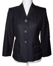 Doncaster Ladies Black 100 Silk Jacket Blazer Size 2P Fringed Pockets