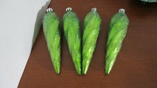 Set of 4 SHATTER RESISTANT 6" Green GLITTER SPIRAL ICICLE CHRISTMAS Ornaments