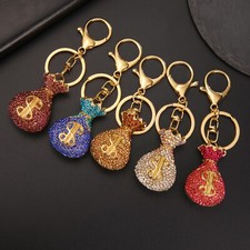 Money Bag Zircon Pendant Alloy Gold Keychain Charm Jewelry