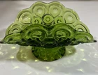 L.E. SMITH GLASS -Moon & Star Green-Low Banana Stand. Dark Green Glass 12"L. VGC