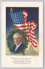 Woodrow Wilson Patriotic Postcard with Furled Flag and Quote Unposted Printed