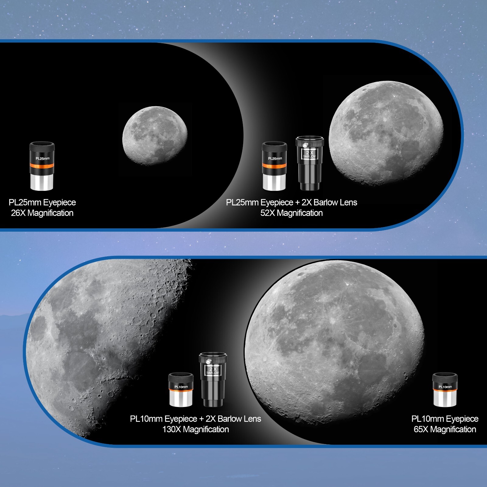 130EQ Astronomical Reflector Telescope w/ 2X Barlow Lens Phone Adapter