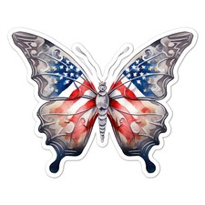 July 4th Butterfly, Vinyl Decal Sticker, Indoor Outdoor, 3 Sizes, 9583