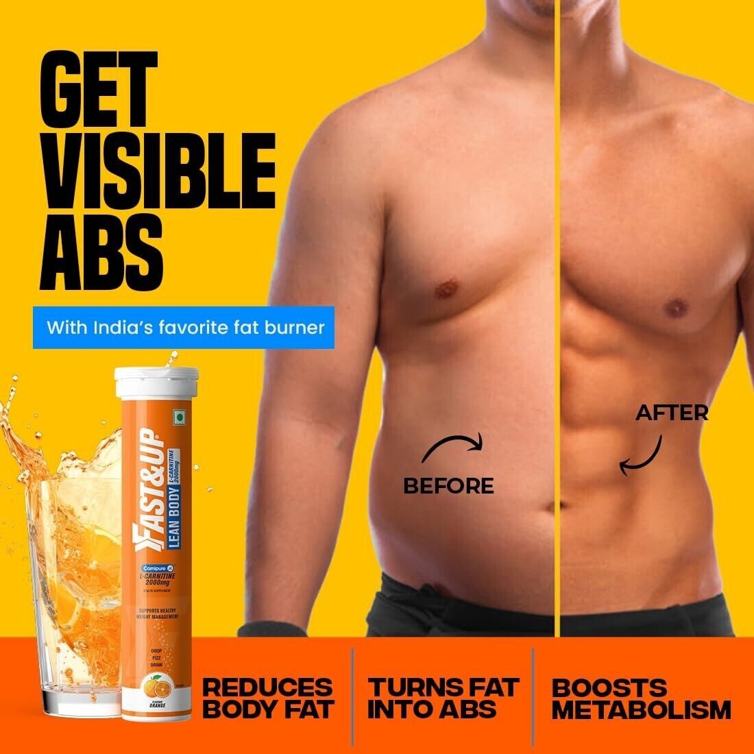 Fast&Up L-Carnitine Lean Body 2000 mg (60 Effervescent Tablets) Orange  Flavour