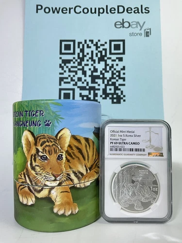 2021 SOUTH KOREA KOREAN TIGER NGC PF69 Ultra Cameo 1oz .999 Fine Silver W/ Ogp