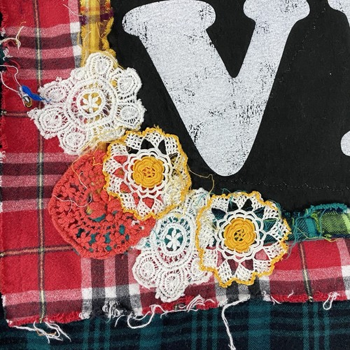 Upcycled Flannel Shirt Womens 1X St Patricks Lucky Grunge Shacket Rock Art - Picture 13 of 15
