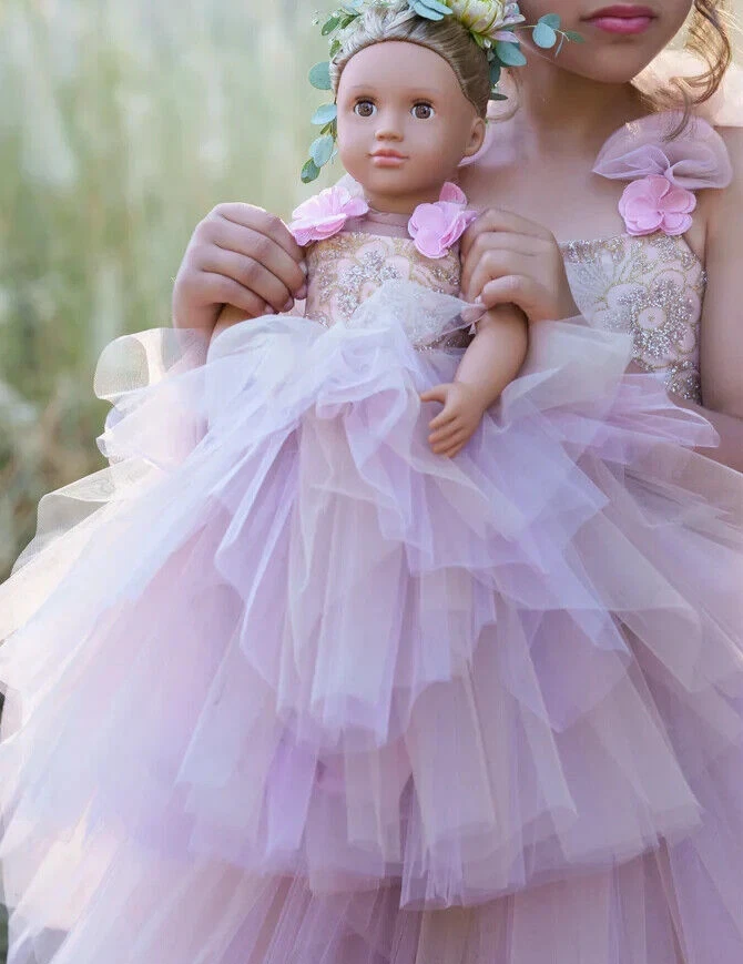 Vestido Dollcake Princesa Jane talla 10 con vestido de muñeca a juego nuevo con etiquetas púrpura muy claro Foto 2 de 4