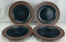 NWOT Sango Canyon Blue Set 4 Dinner Plates Matte Finish Brown Stoneware Rustic B