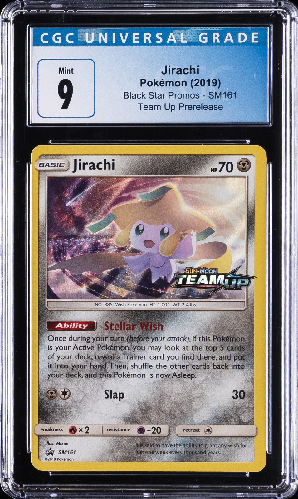 2019 POKEMON BLACK STAR PROMOS - TEAM UP PRERELEASE #SM161 JIRACHI CGC 9