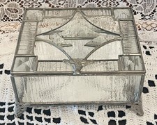 Vintage Beveled Leaded Glass Trinket Box With Hinge Vanity